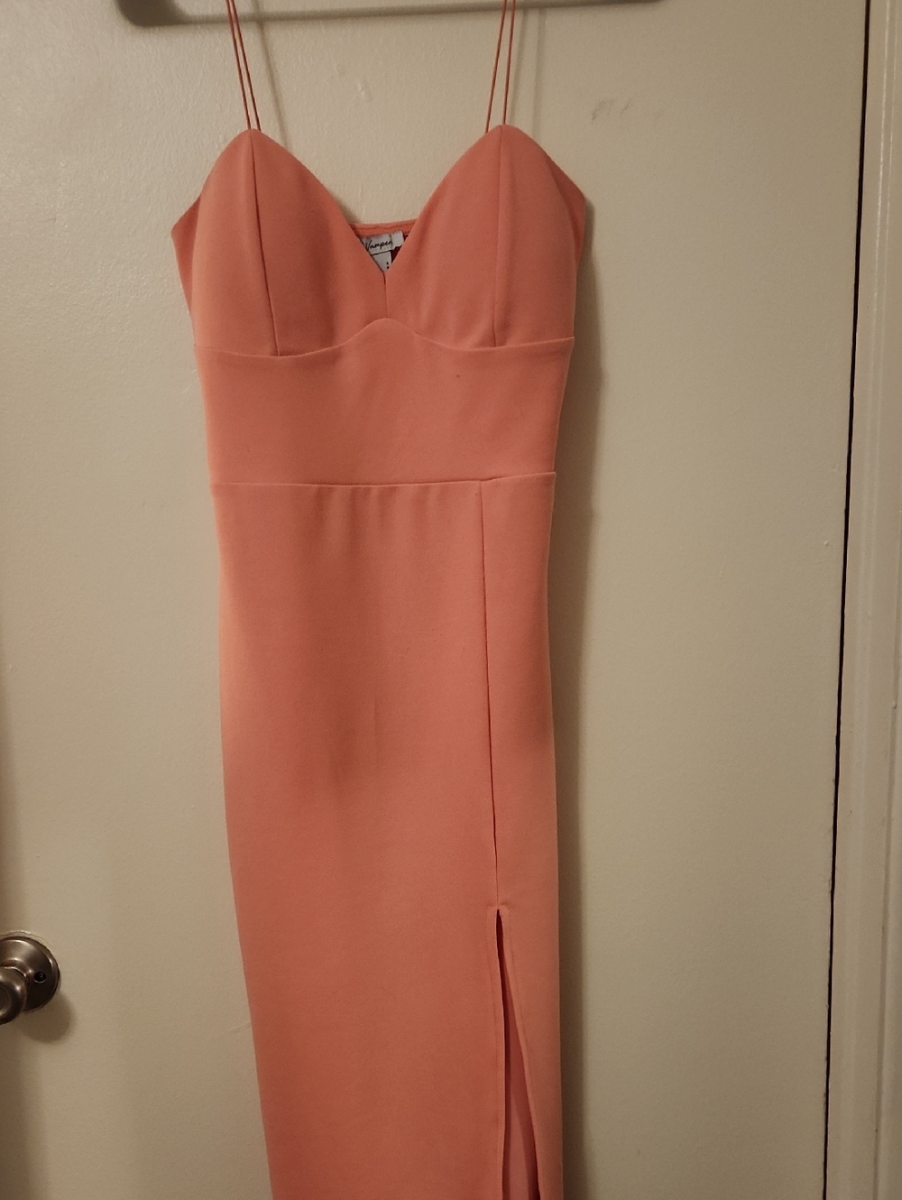 Revamped Coral-Peach Midi Dress with Double Spaghetti Straps